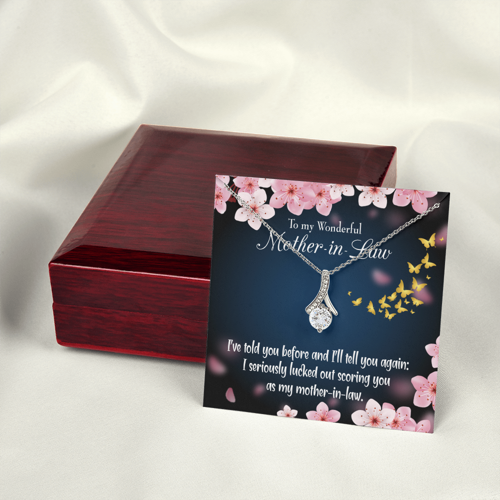 To My Mother-in-Law Seriously Lucky Alluring Ribbon Necklace Message Card-Express Your Love Gifts