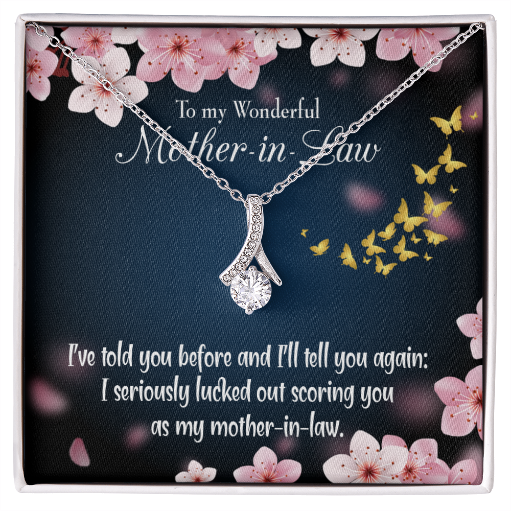 To My Mother-in-Law Seriously Lucky Alluring Ribbon Necklace Message Card-Express Your Love Gifts