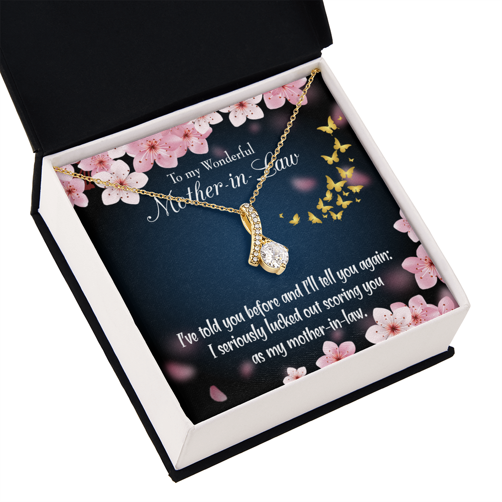 To My Mother-in-Law Seriously Lucky Alluring Ribbon Necklace Message Card-Express Your Love Gifts