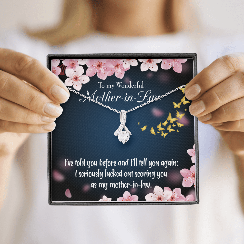 To My Mother-in-Law Seriously Lucky Alluring Ribbon Necklace Message Card-Express Your Love Gifts