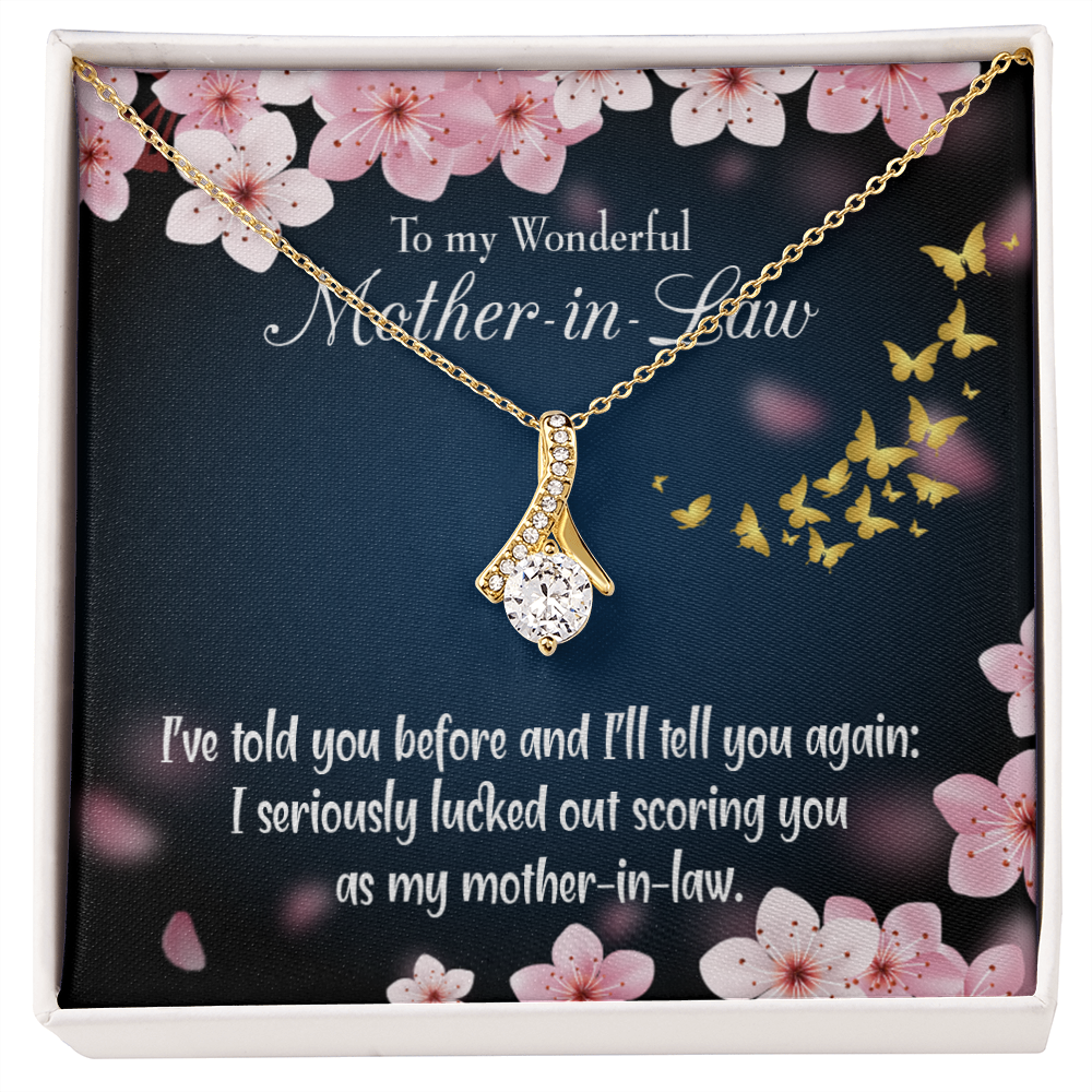 To My Mother-in-Law Seriously Lucky Alluring Ribbon Necklace Message Card-Express Your Love Gifts