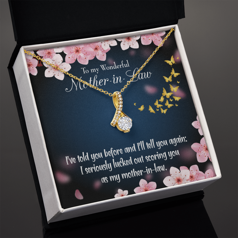 To My Mother-in-Law Seriously Lucky Alluring Ribbon Necklace Message Card-Express Your Love Gifts