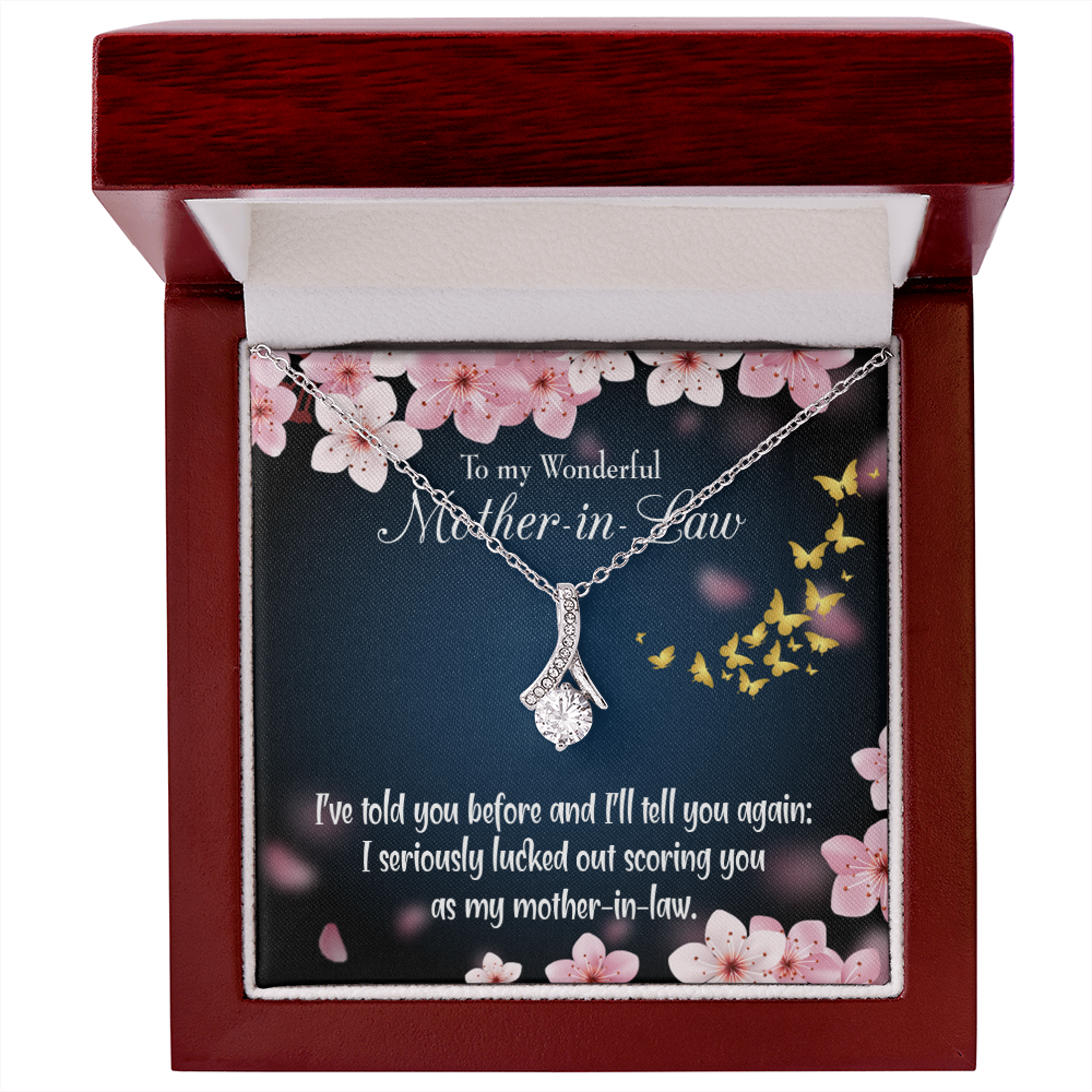 To My Mother-in-Law Seriously Lucky Alluring Ribbon Necklace Message Card-Express Your Love Gifts