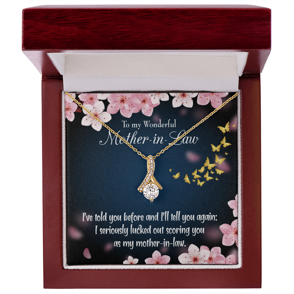 To My Mother-in-Law Seriously Lucky Alluring Ribbon Necklace Message Card-Express Your Love Gifts