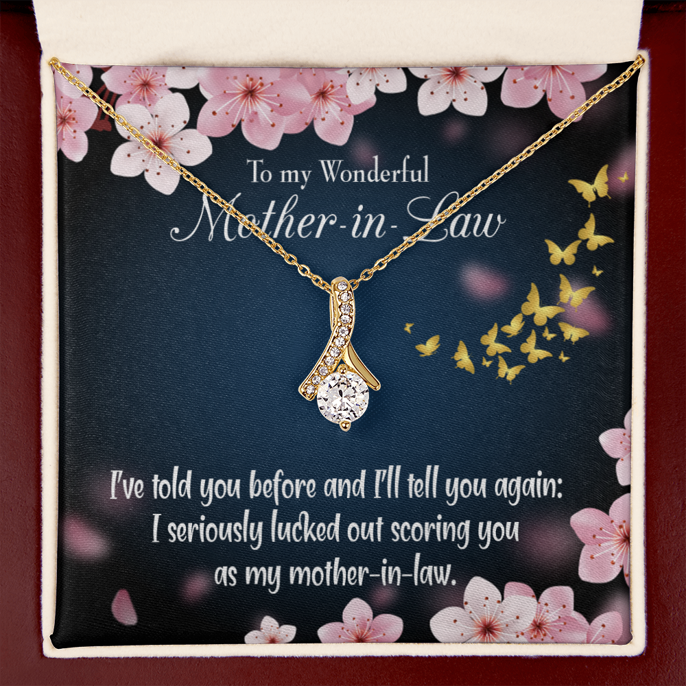 To My Mother-in-Law Seriously Lucky Alluring Ribbon Necklace Message Card-Express Your Love Gifts