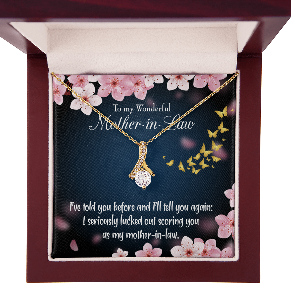 To My Mother-in-Law Seriously Lucky Alluring Ribbon Necklace Message Card-Express Your Love Gifts