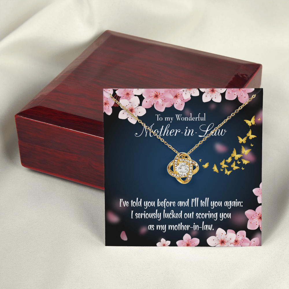 To My Mother-in-Law Seriously Lucky Infinity Knot Necklace Message Card-Express Your Love Gifts