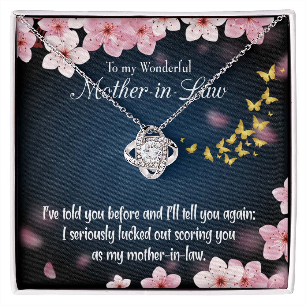 To My Mother-in-Law Seriously Lucky Infinity Knot Necklace Message Card-Express Your Love Gifts