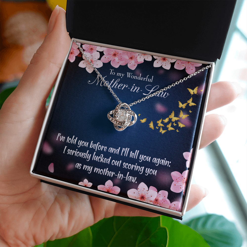 To My Mother-in-Law Seriously Lucky Infinity Knot Necklace Message Card-Express Your Love Gifts