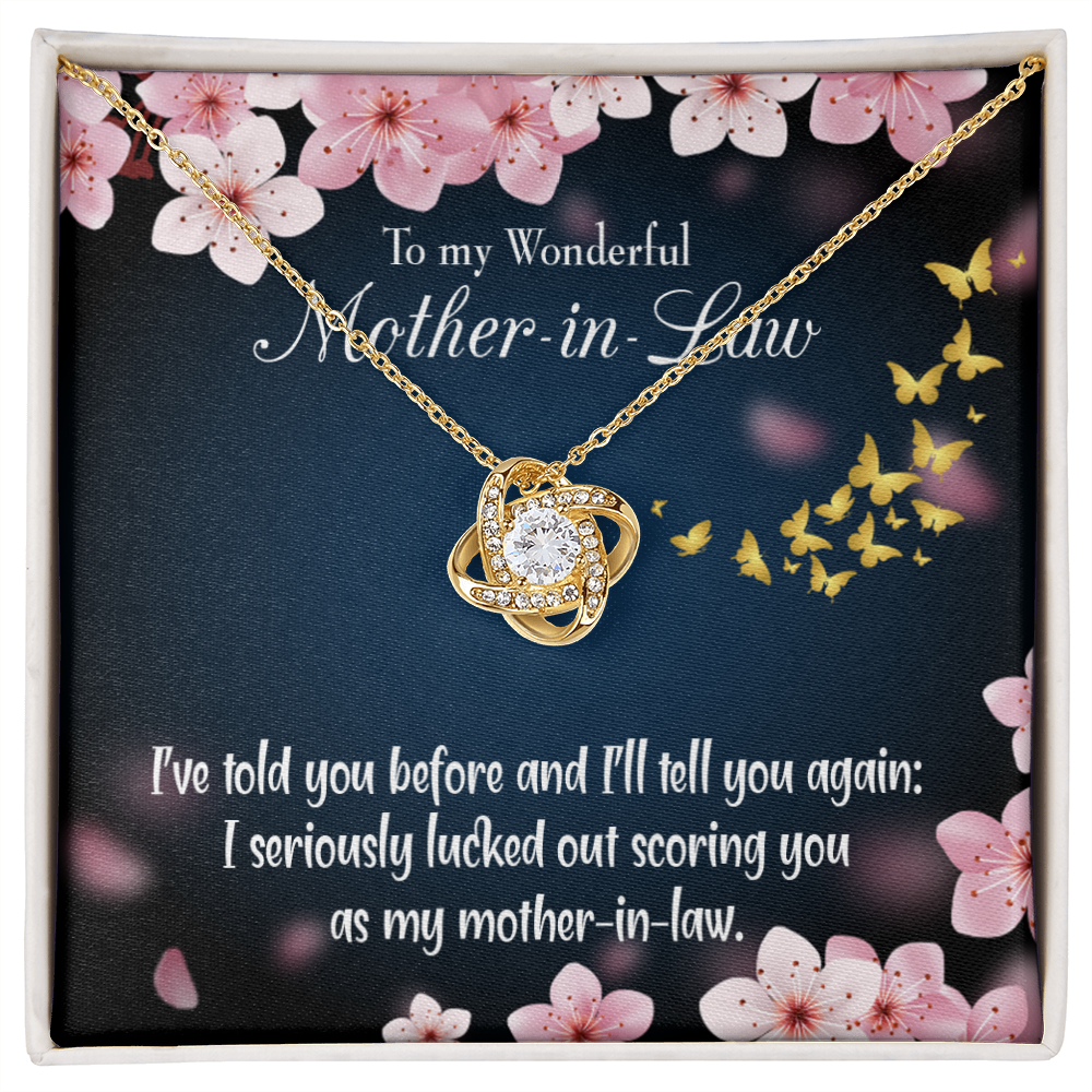 To My Mother-in-Law Seriously Lucky Infinity Knot Necklace Message Card-Express Your Love Gifts