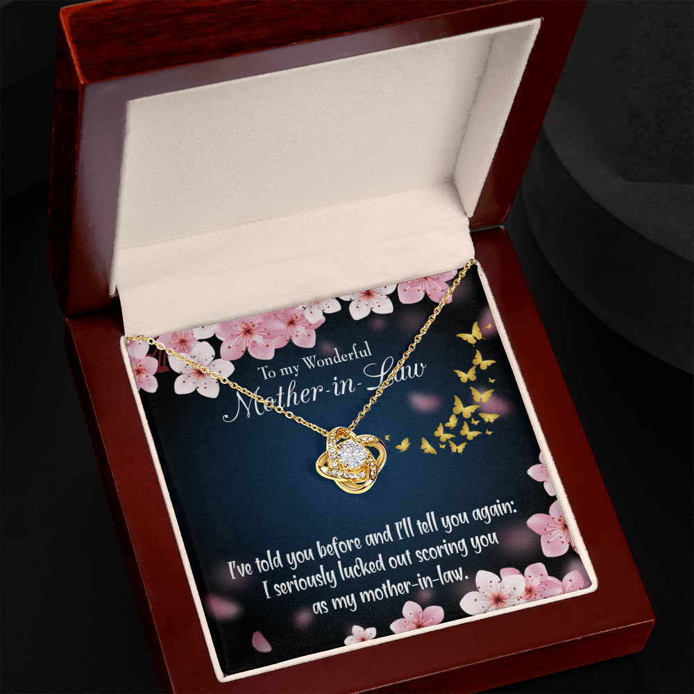 To My Mother-in-Law Seriously Lucky Infinity Knot Necklace Message Card-Express Your Love Gifts