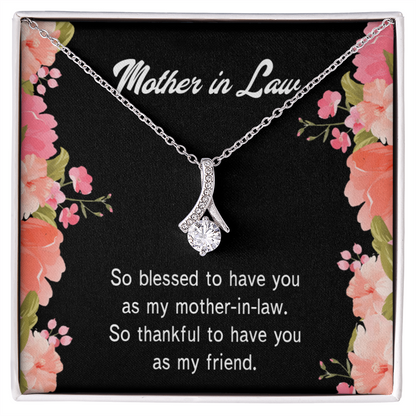 To My Mother-in-Law So Blessed Alluring Ribbon Necklace Message Card-Express Your Love Gifts