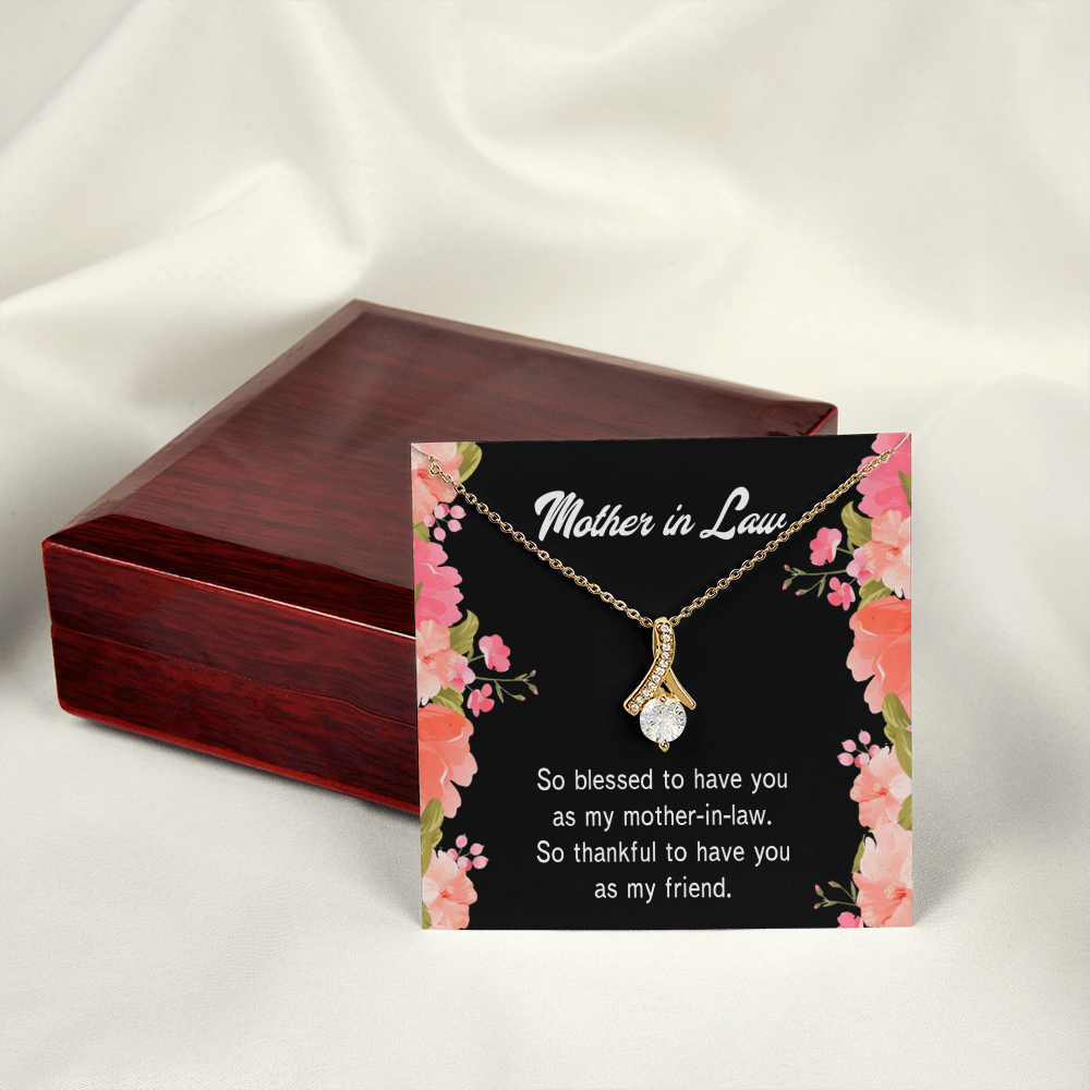 To My Mother-in-Law So Blessed Alluring Ribbon Necklace Message Card-Express Your Love Gifts