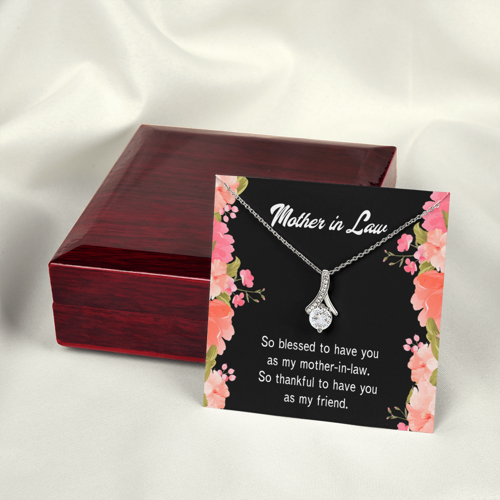 To My Mother-in-Law So Blessed Alluring Ribbon Necklace Message Card-Express Your Love Gifts