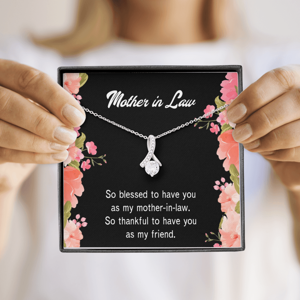 To My Mother-in-Law So Blessed Alluring Ribbon Necklace Message Card-Express Your Love Gifts