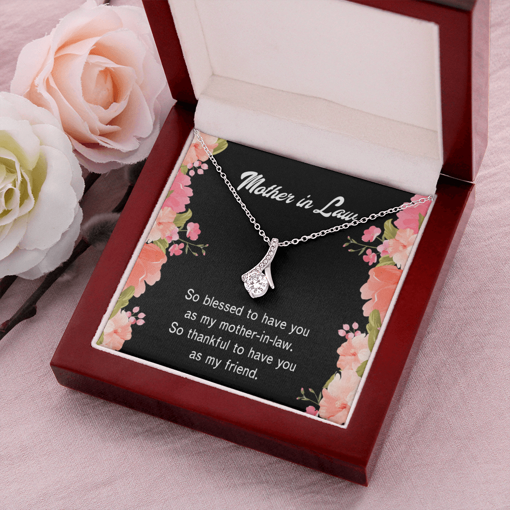 To My Mother-in-Law So Blessed Alluring Ribbon Necklace Message Card-Express Your Love Gifts