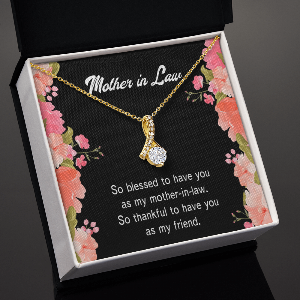 To My Mother-in-Law So Blessed Alluring Ribbon Necklace Message Card-Express Your Love Gifts