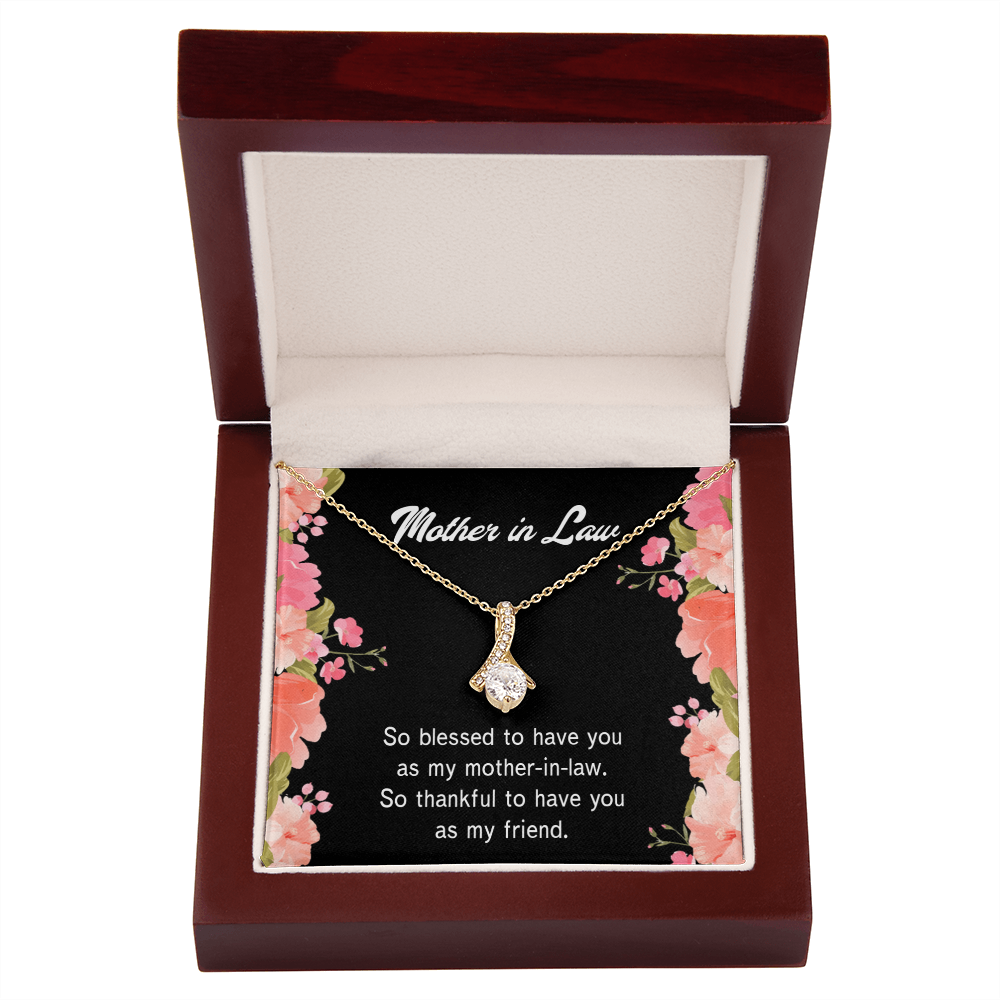 To My Mother-in-Law So Blessed Alluring Ribbon Necklace Message Card-Express Your Love Gifts