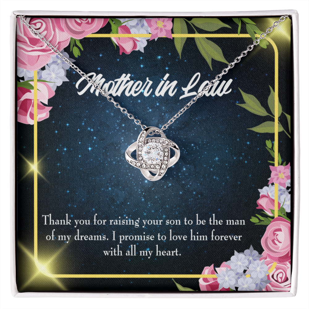 To My Mother-in-Law Thank You For Raising Your Son Love Infinity Knot Necklace Message Card-Express Your Love Gifts