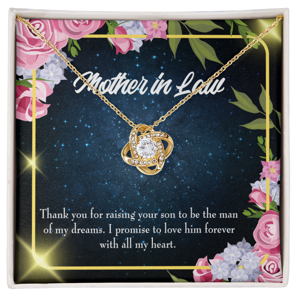 To My Mother-in-Law Thank You For Raising Your Son Love Infinity Knot Necklace Message Card-Express Your Love Gifts