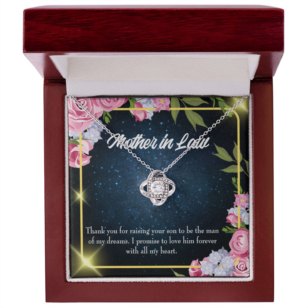 To My Mother-in-Law Thank You For Raising Your Son Love Infinity Knot Necklace Message Card-Express Your Love Gifts