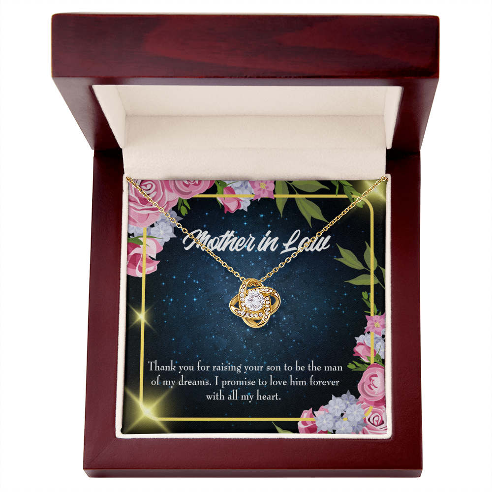 To My Mother-in-Law Thank You For Raising Your Son Love Infinity Knot Necklace Message Card-Express Your Love Gifts