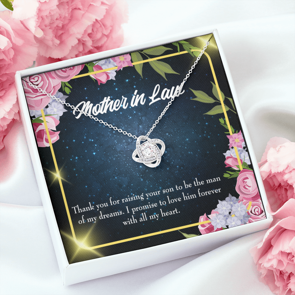 To My Mother-in-Law Thank You For Raising Your Son Love Infinity Knot Necklace Message Card-Express Your Love Gifts