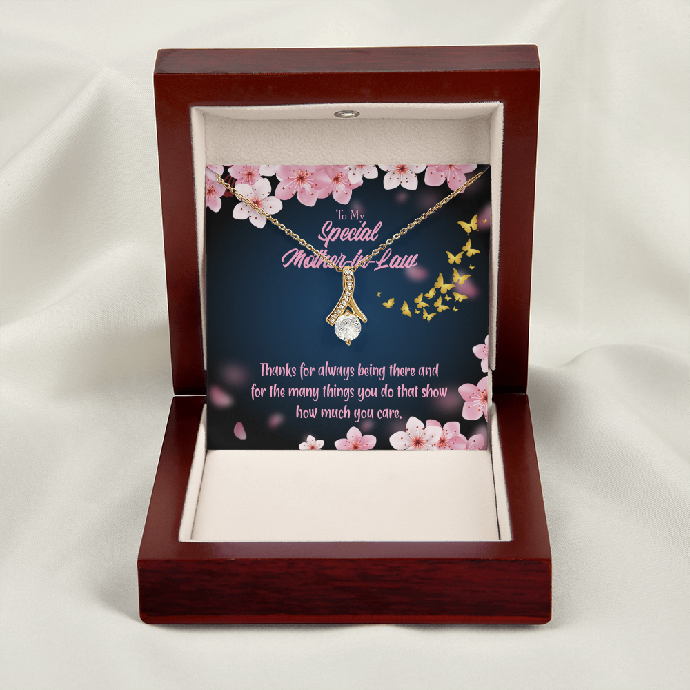 To My Mother-in-Law Thanks Always Alluring Ribbon Necklace Message Card-Express Your Love Gifts