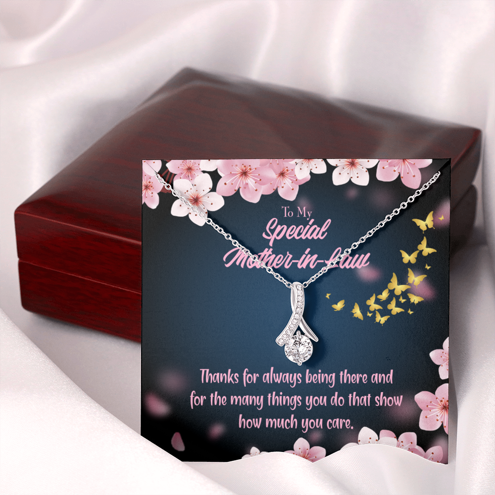 To My Mother-in-Law Thanks Always Alluring Ribbon Necklace Message Card-Express Your Love Gifts