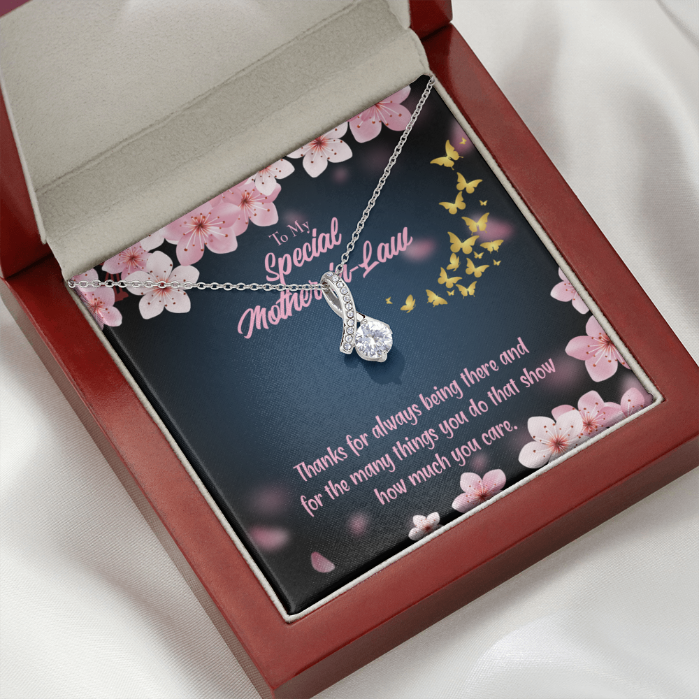 To My Mother-in-Law Thanks Always Alluring Ribbon Necklace Message Card-Express Your Love Gifts