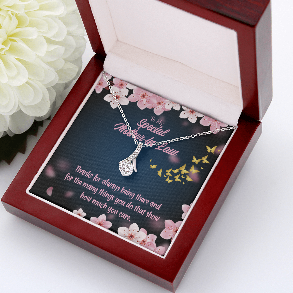 To My Mother-in-Law Thanks Always Alluring Ribbon Necklace Message Card-Express Your Love Gifts