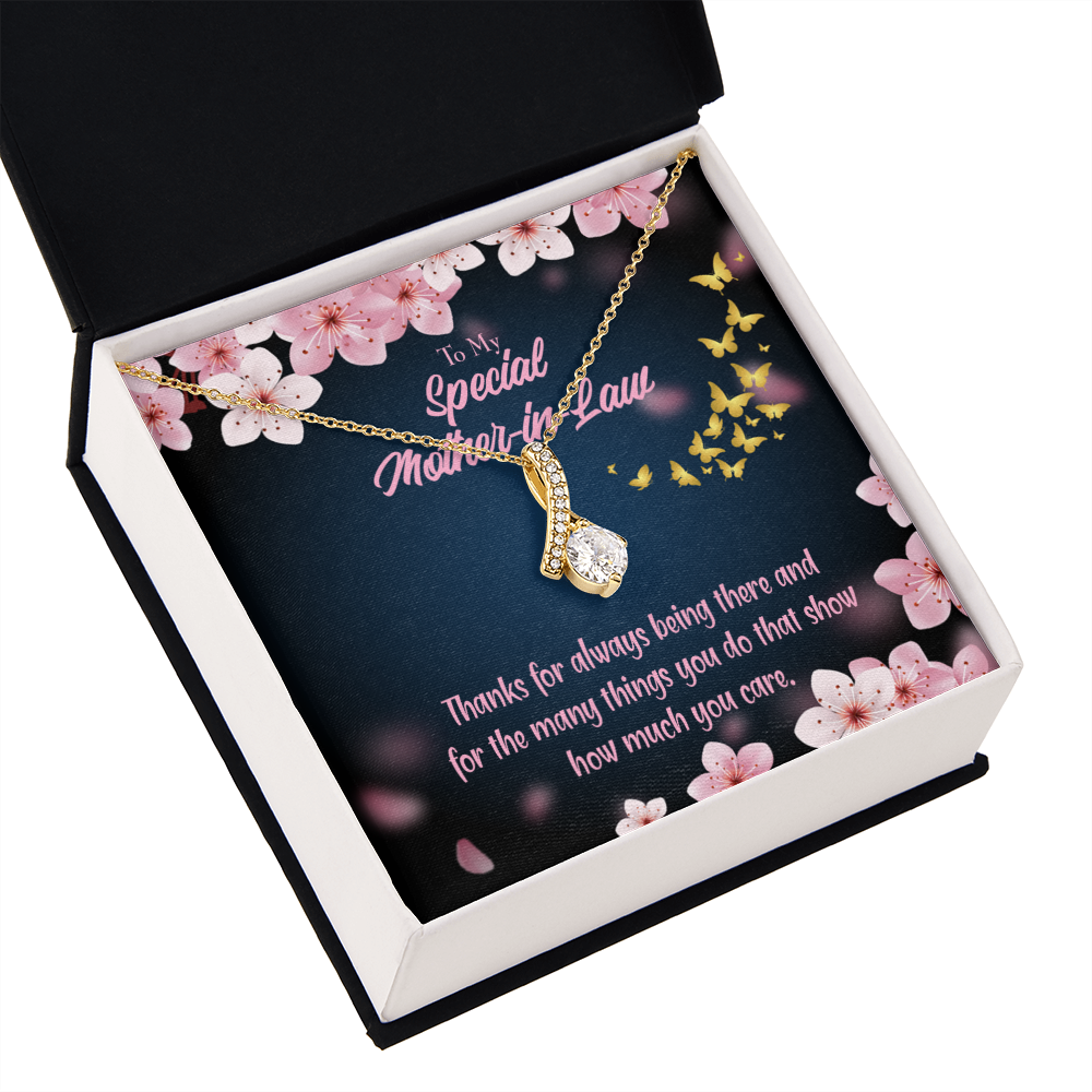 To My Mother-in-Law Thanks Always Alluring Ribbon Necklace Message Card-Express Your Love Gifts