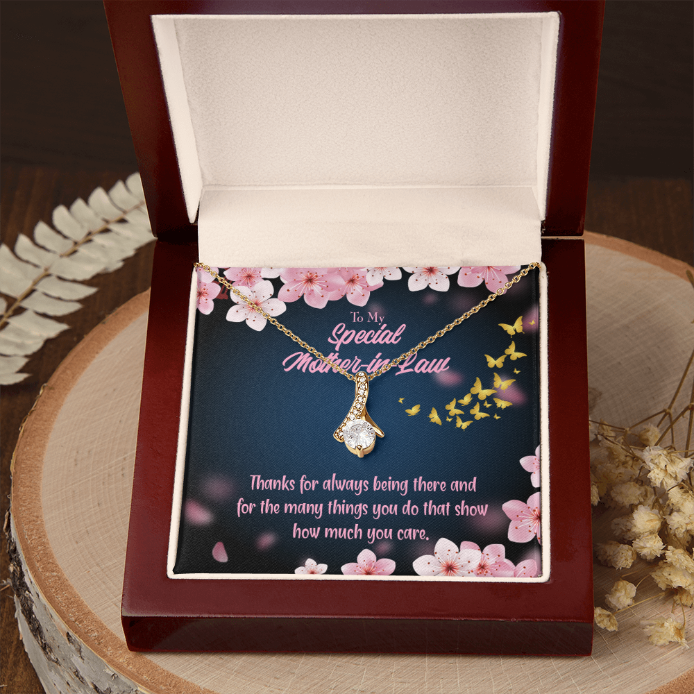 To My Mother-in-Law Thanks Always Alluring Ribbon Necklace Message Card-Express Your Love Gifts