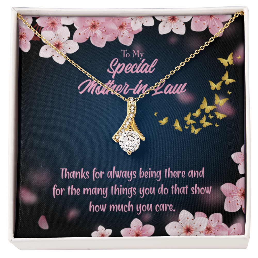 To My Mother-in-Law Thanks Always Alluring Ribbon Necklace Message Card-Express Your Love Gifts