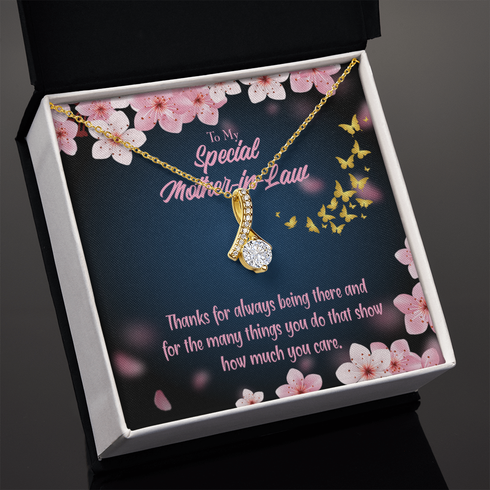 To My Mother-in-Law Thanks Always Alluring Ribbon Necklace Message Card-Express Your Love Gifts