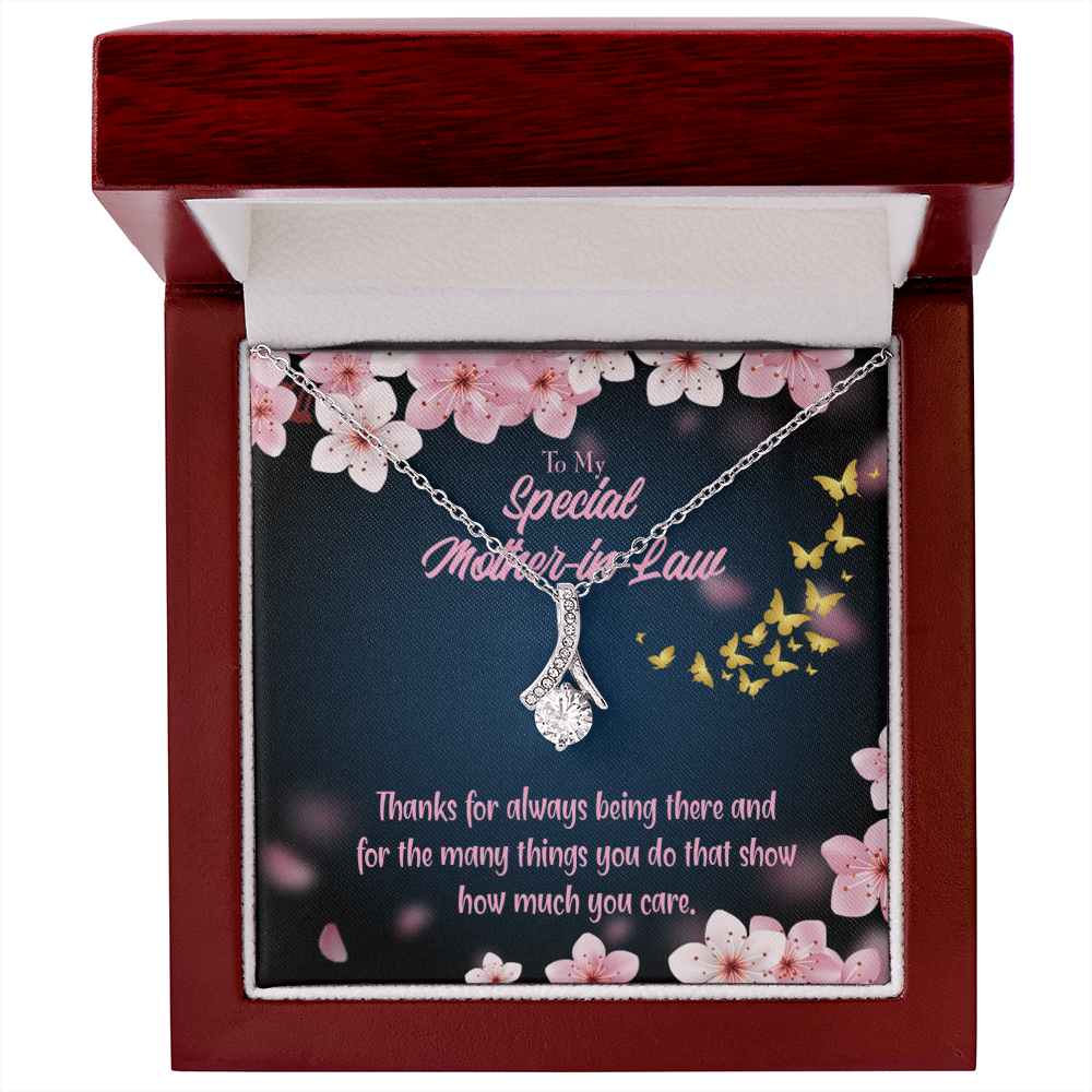 To My Mother-in-Law Thanks Always Alluring Ribbon Necklace Message Card-Express Your Love Gifts