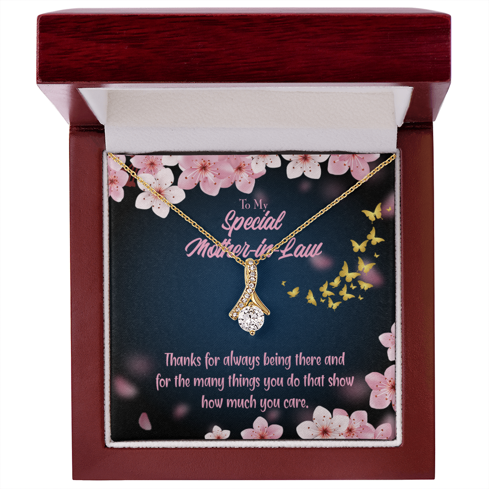 To My Mother-in-Law Thanks Always Alluring Ribbon Necklace Message Card-Express Your Love Gifts