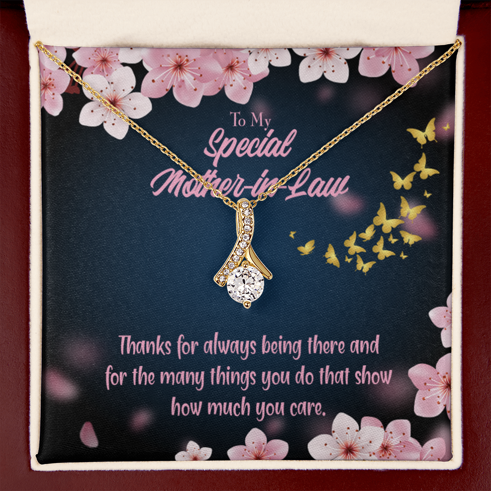 To My Mother-in-Law Thanks Always Alluring Ribbon Necklace Message Card-Express Your Love Gifts