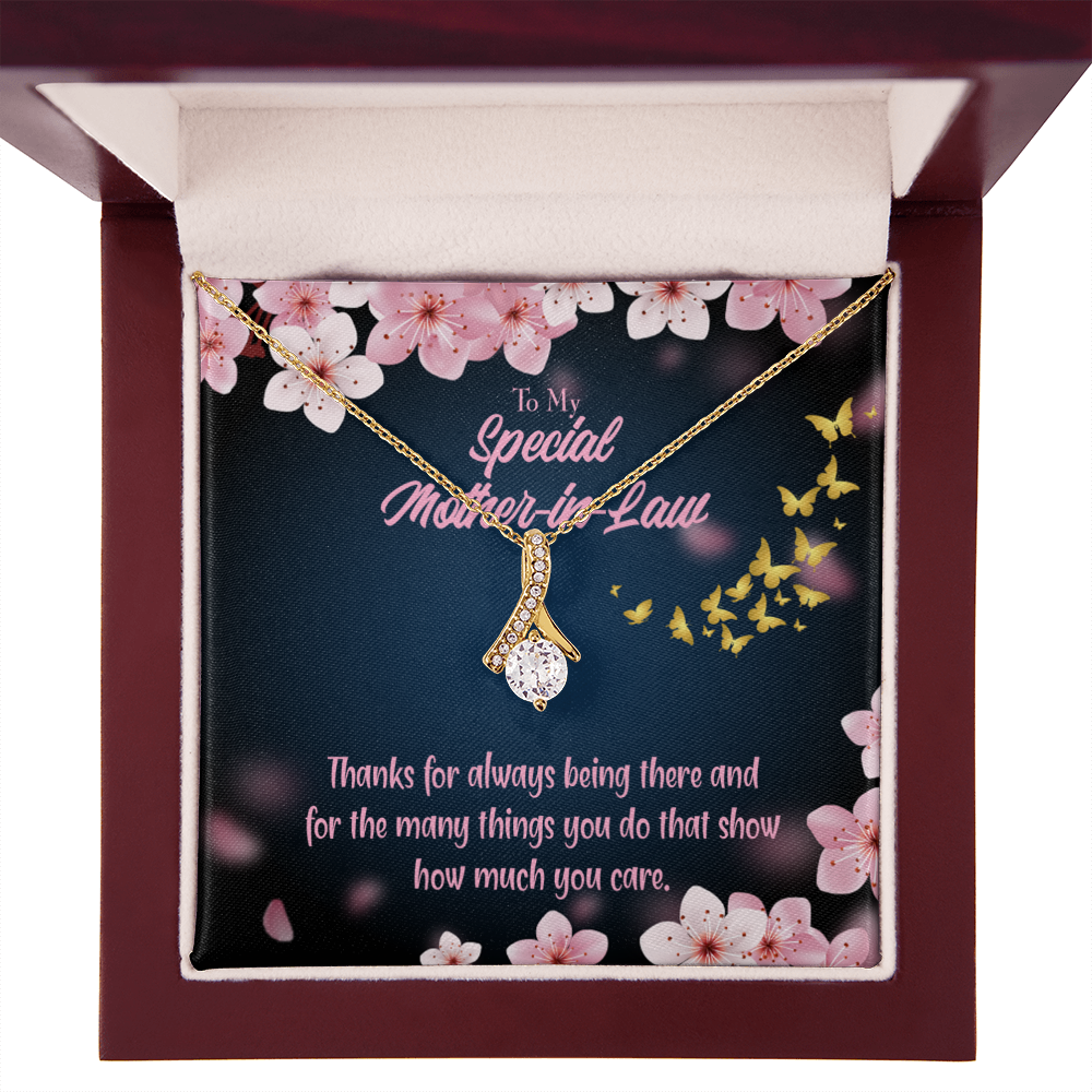 To My Mother-in-Law Thanks Always Alluring Ribbon Necklace Message Card-Express Your Love Gifts