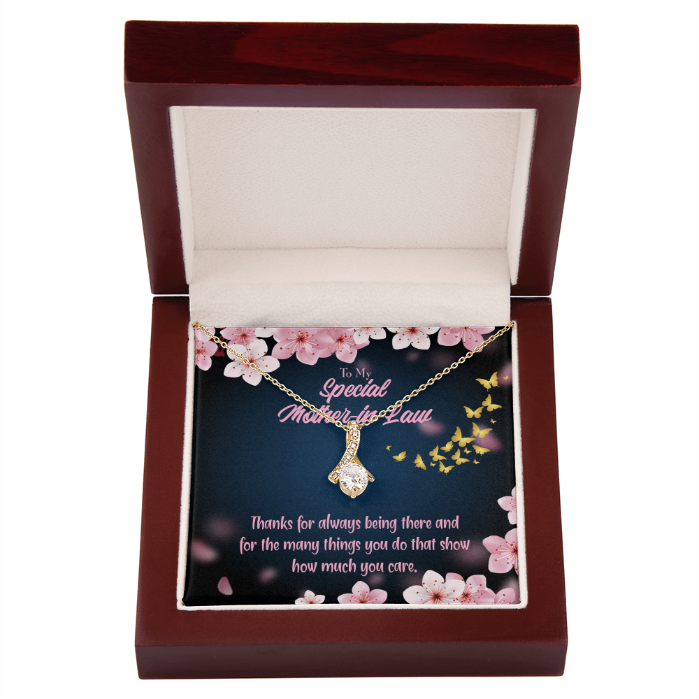 To My Mother-in-Law Thanks Always Alluring Ribbon Necklace Message Card-Express Your Love Gifts