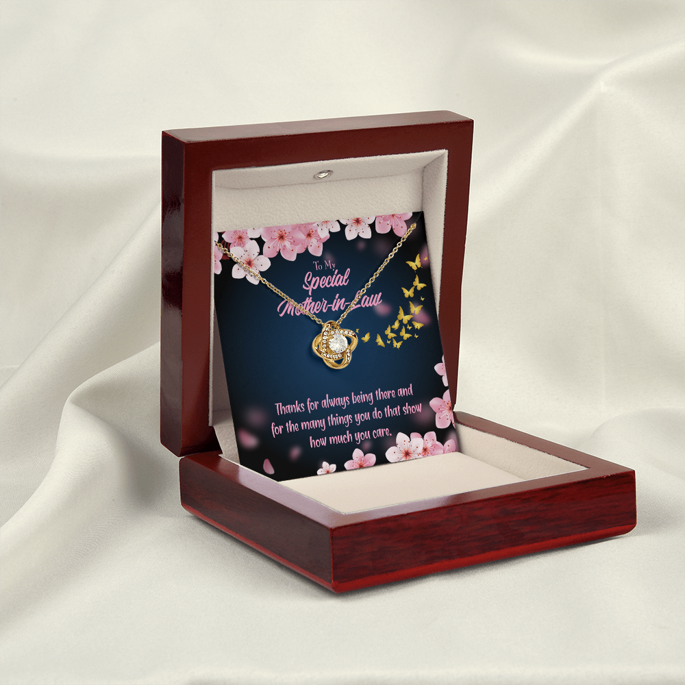 To My Mother-in-Law Thanks Always Infinity Knot Necklace Message Card-Express Your Love Gifts