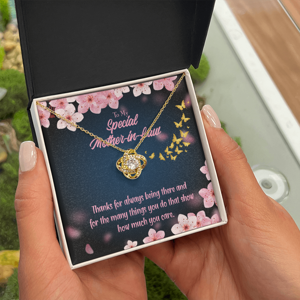 To My Mother-in-Law Thanks Always Infinity Knot Necklace Message Card-Express Your Love Gifts