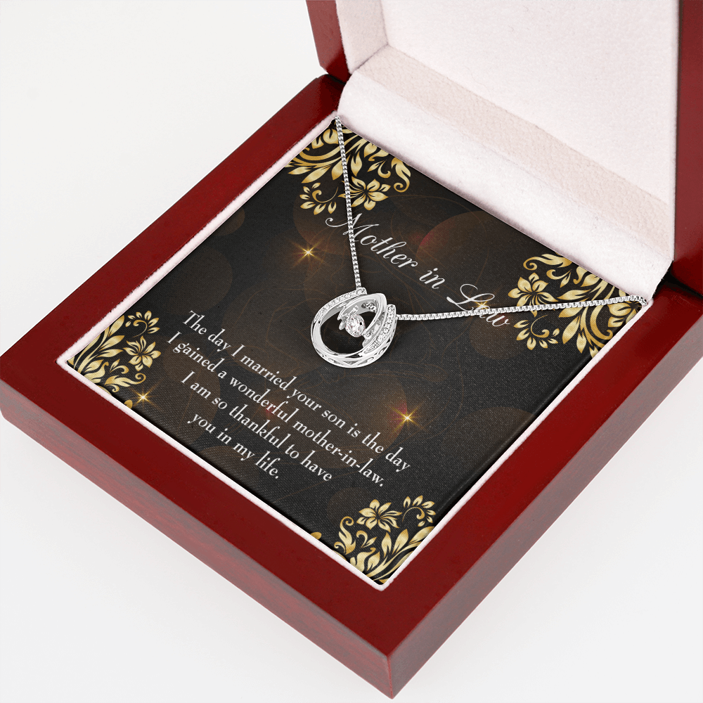 To My Mother-in-Law The Day I Married Your Son Lucky Horseshoe Necklace Message Card 14k w CZ Crystals-Express Your Love Gifts