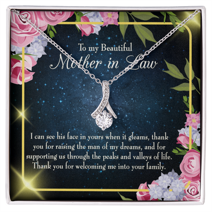 To My Mother-in-Law To My Beutiful Mother-in-Law Alluring Ribbon Necklace Message Card-Express Your Love Gifts