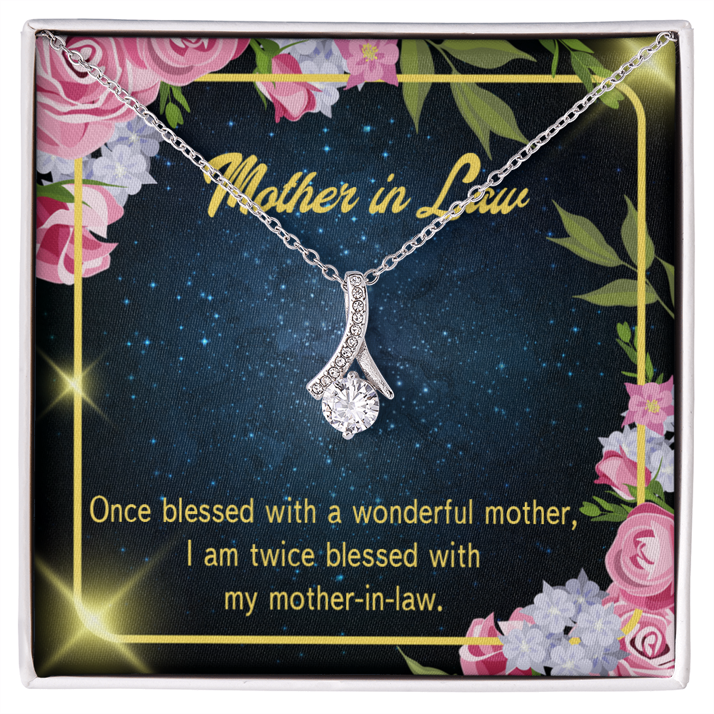 To My Mother-in-Law Twice Blessed Alluring Ribbon Necklace Message Card-Express Your Love Gifts