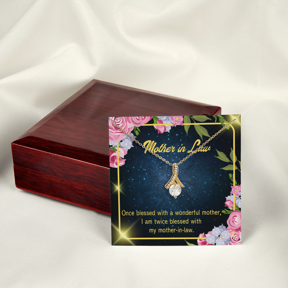 To My Mother-in-Law Twice Blessed Alluring Ribbon Necklace Message Card-Express Your Love Gifts