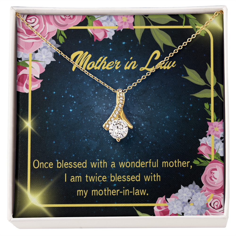 To My Mother-in-Law Twice Blessed Alluring Ribbon Necklace Message Card-Express Your Love Gifts