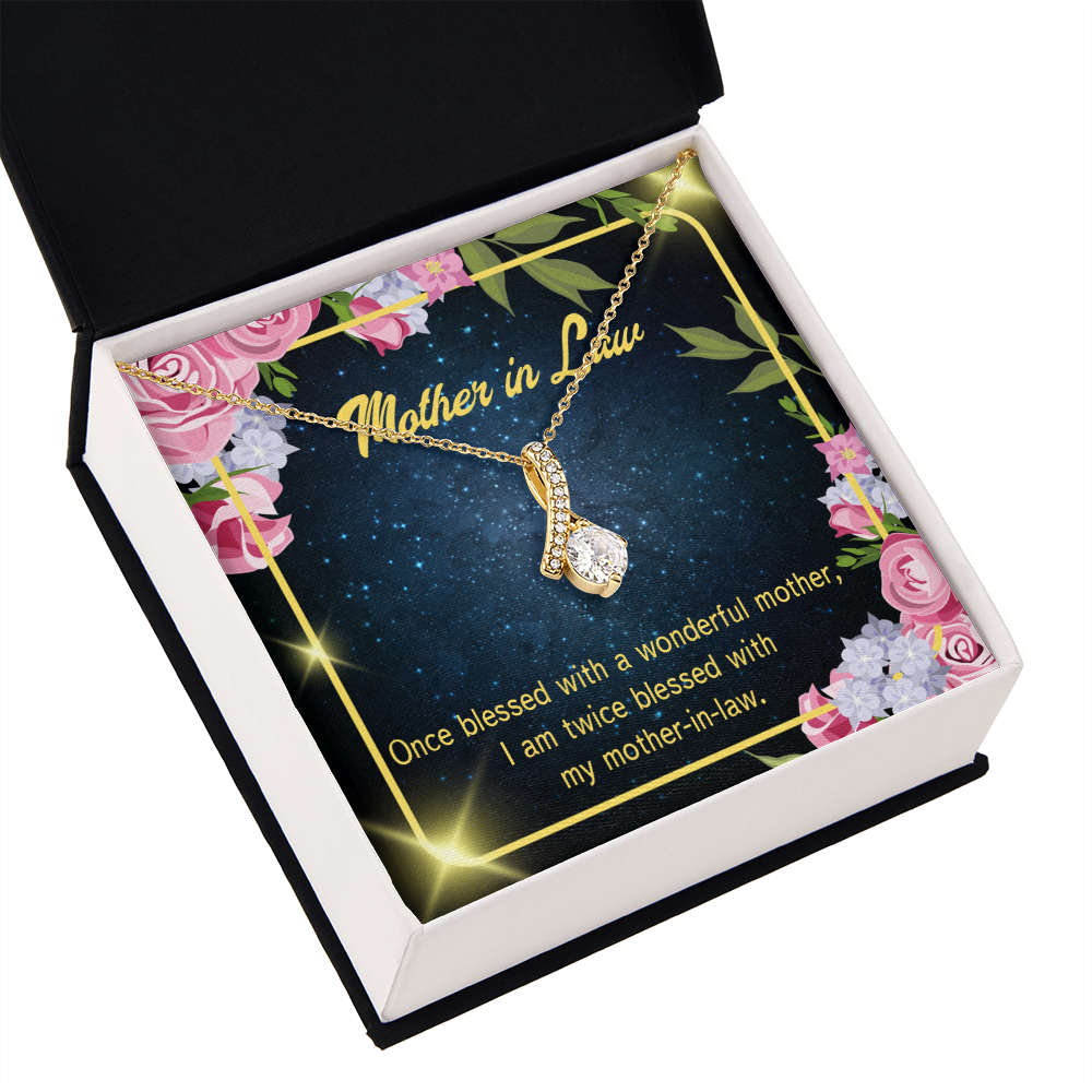 To My Mother-in-Law Twice Blessed Alluring Ribbon Necklace Message Card-Express Your Love Gifts