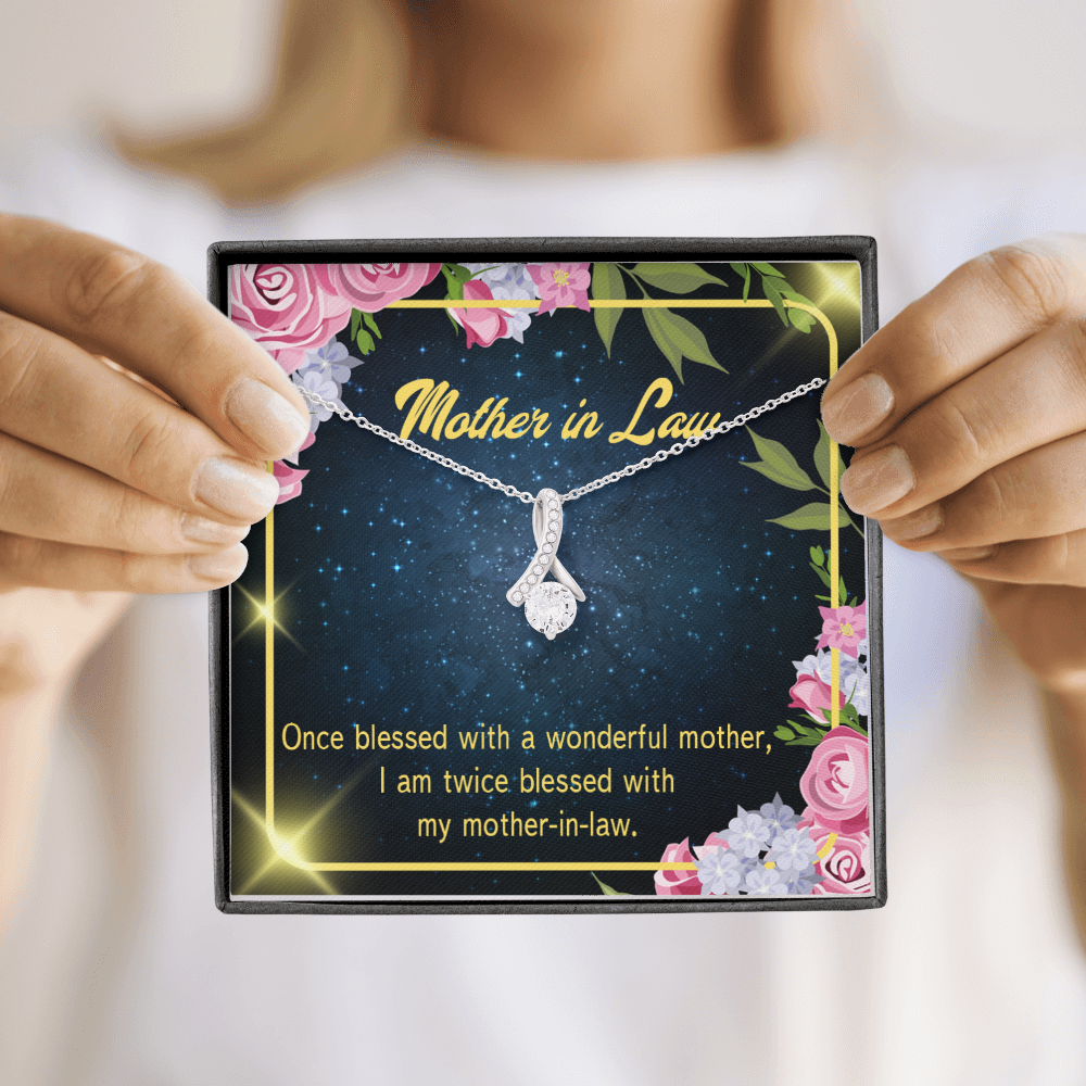 To My Mother-in-Law Twice Blessed Alluring Ribbon Necklace Message Card-Express Your Love Gifts