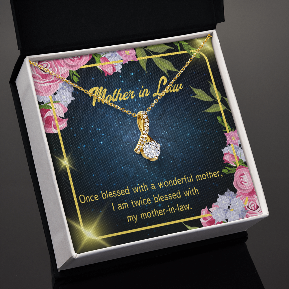 To My Mother-in-Law Twice Blessed Alluring Ribbon Necklace Message Card-Express Your Love Gifts